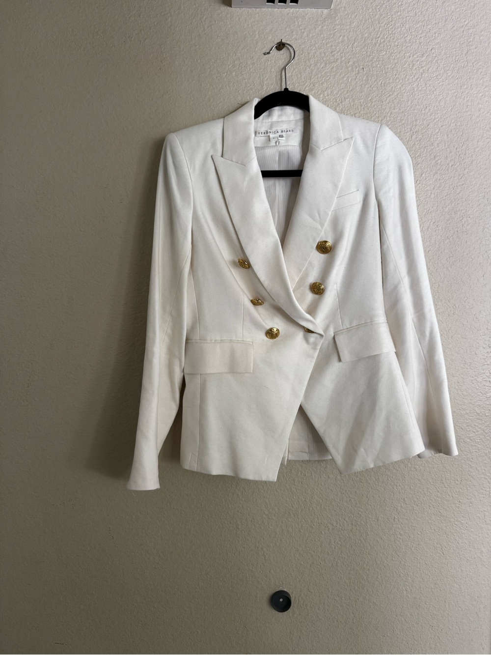Veronica Beard White Double-Breasted Blazer with Gold Buttons